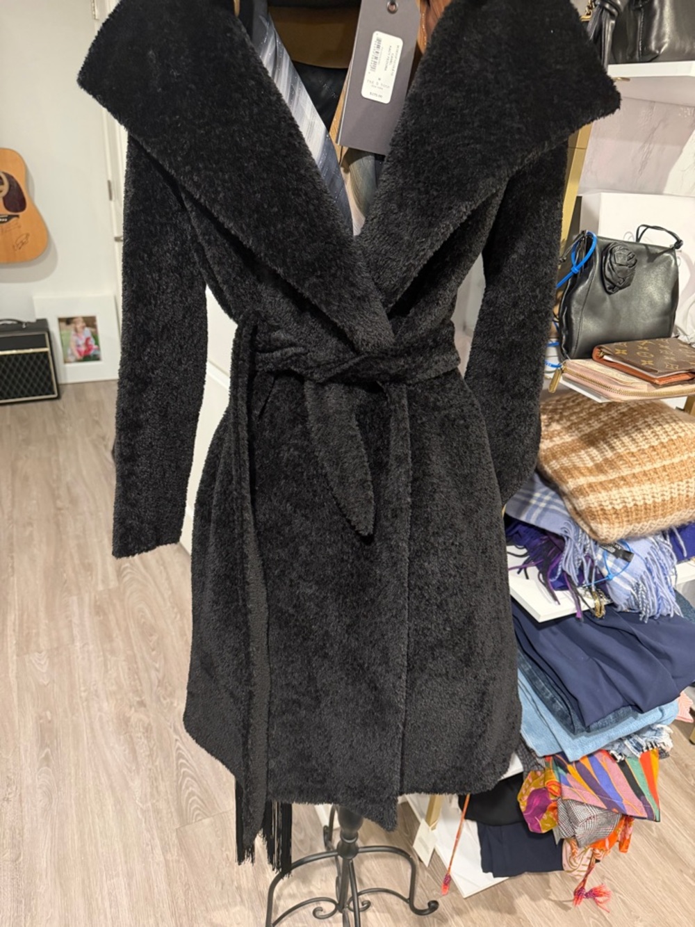 MaxMara Black Teddy Wrap Coat with Belt